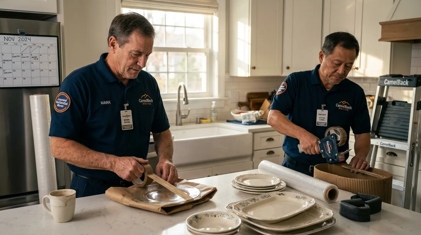 Professional crew packing kitchen dishware in Brattleboro, VT